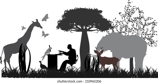 Man working in natural landscape