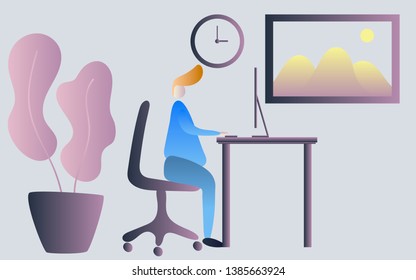 The man working in the office all day all night in pastel color