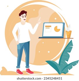man working in office with computer illustration