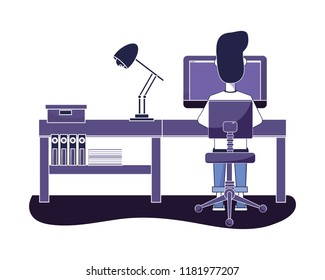 man working in the a office with computer and lamp