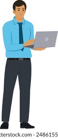 Man Working at office, concept of social media apps and services. Creative flat design for web banner, marketing material, business presentation, online