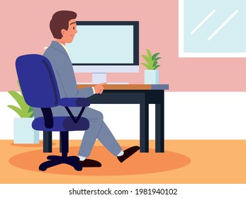 man working office desk computer