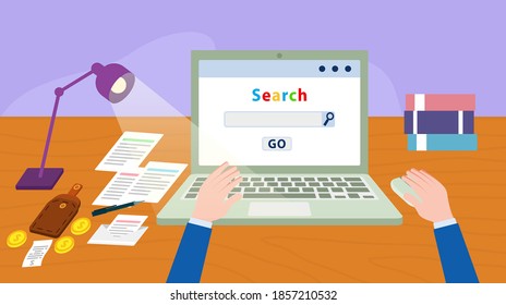 Man working in the office. Desktop, computer, securities.