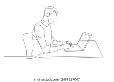 Man working in office with focus. Office concept one-line drawing