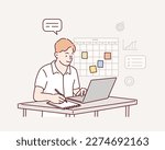 man working in office. Hand drawn style vector design illustrations.
