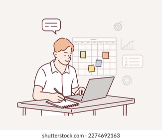 man working in office. Hand drawn style vector design illustrations.