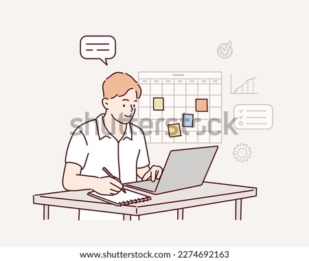 man working in office. Hand drawn style vector design illustrations.