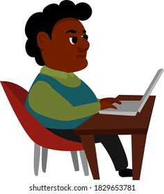 Man working in office, illustration, vector on white background