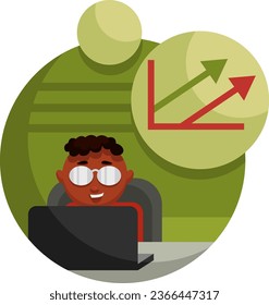 Man working in office, illustration, vector on a white background.