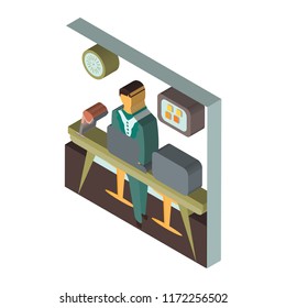 Man working in the office isometric left top view 3D icon