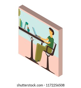 Man working in the office isometric left top view 3D icon