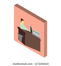Man working in the office isometric left top view 3D icon