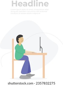 Hombre trabajando en la oficina | Ilustración plana mínima para medios sociales y banner web