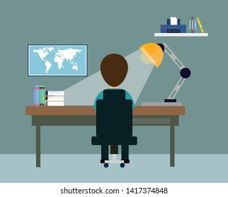 Man working at office night time vector concept.