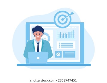 man is working in office on deadline trending concept flat illustration