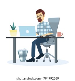 Man working at office on white background.