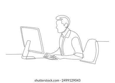 Man working in office seriously. Office concept one-line drawing