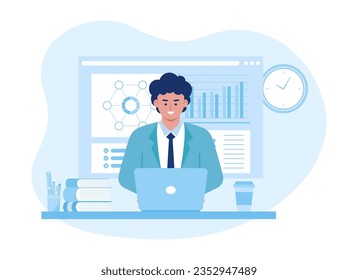 man is working in office trending concept flat illustration