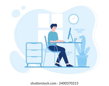 un hombre trabajando en un concepto de tendencia de oficina ilustración plana