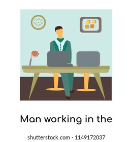 Man working in the office vector vector isolated on white background for your web and mobile app design, Man working in the office vector logo concept