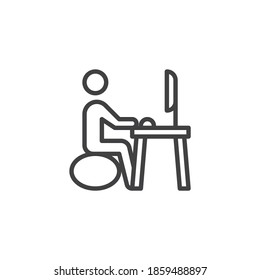 Man working at office workplace line icon. linear style sign for mobile concept and web design. Work from home outline vector icon. Symbol, logo illustration. Vector graphics