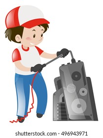 Hombre trabajando en la ilustración de una gran máquina