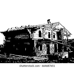 Man working on cabin