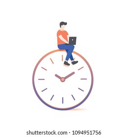 the man working on clock illustration vector on white background.