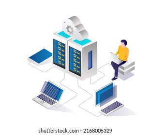 Man working on cloud server