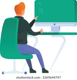 Man Working On Computer Curvy 1 UI Banner Illustration Vector EPS