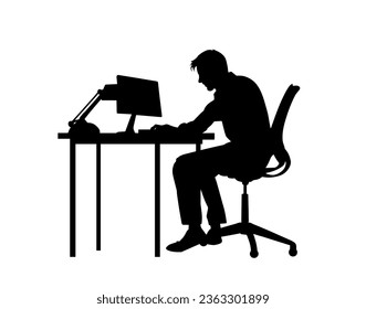 Man working on computer, designer, working on office, office staff slihouette