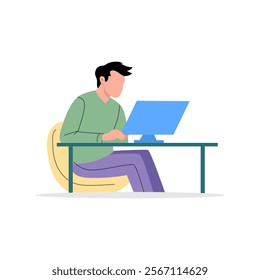 Man working on a computer at a desk.