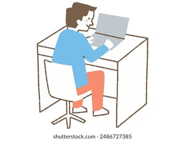 Man working on computer at desk_Color