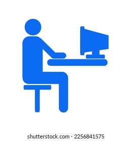 Man working on computer. Editable icon.