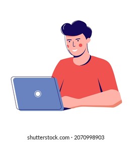 Man working on computer. Flat vector illustration. freelancerfreelancer.  programmer. Businessman working at workplace. telecommuting working concept. remote work