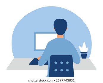 Homem trabalhando no computador em casa.