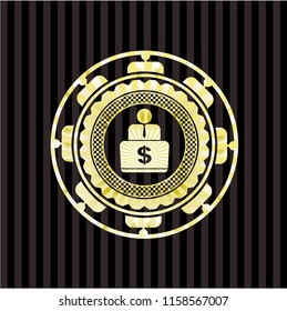 man working on computer icon inside gold shiny badge