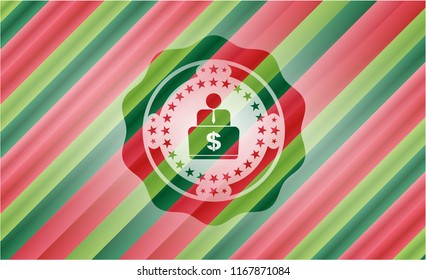 man working on computer icon inside christmas emblem background.