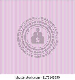 man working on computer icon inside pink icon or emblem