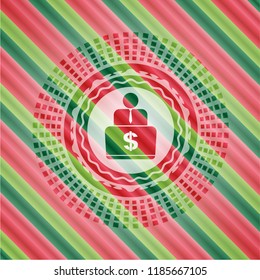 man working on computer icon inside christmas colors style emblem.
