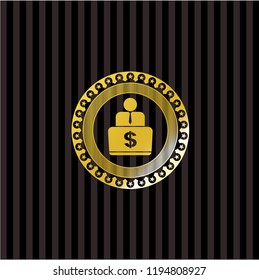 man working on computer icon inside gold shiny badge