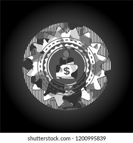 man working on computer icon on grey camo pattern