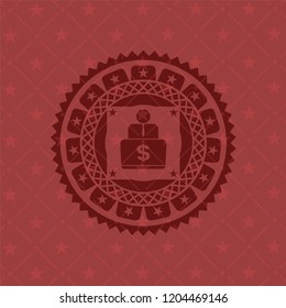 man working on computer icon inside red icon or emblem