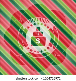 man working on computer icon inside christmas colors style emblem.