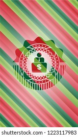 man working on computer icon inside christmas style badge..