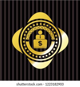 man working on computer icon inside gold badge