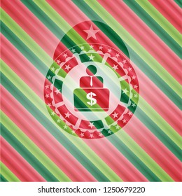 man working on computer icon inside christmas colors emblem.