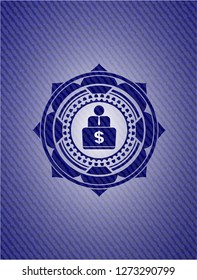 man working on computer icon inside emblem with jean high quality background