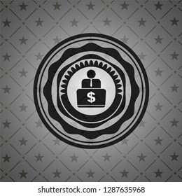 man working on computer icon inside realistic dark emblem