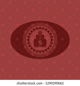 man working on computer icon inside badge with red background
